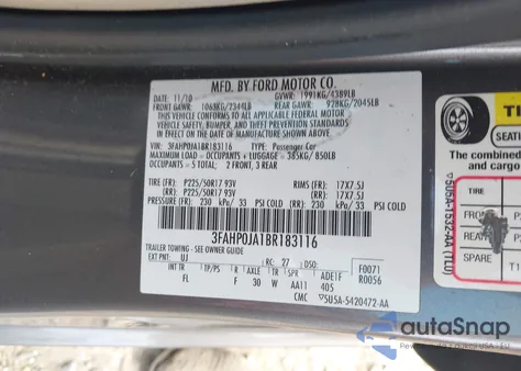 2011 Ford Fusion Sel from USA, damaged, VIN 3FAHP0JA1BR183116